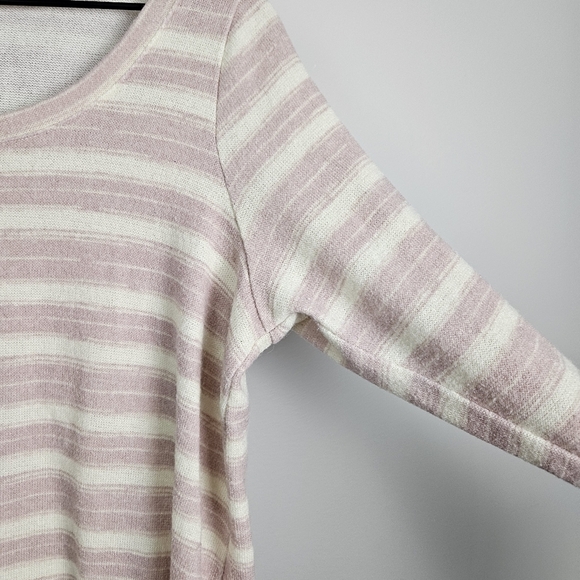 Torrid Sweater Ivory Blush Pink Stripe 2fer Pullover Sheer Hem Scoop Neck - Picture 8 of 8